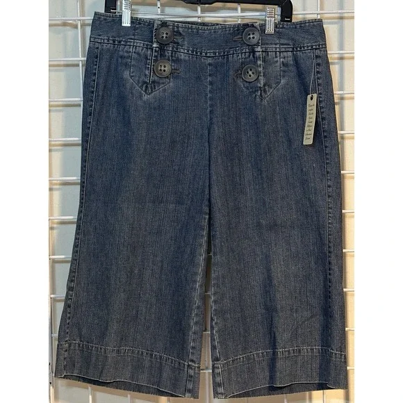 NWT Tommy Hilfiger Double Button Wide Leg Denim Capri Pants Size 10 - Picture 2 of 11